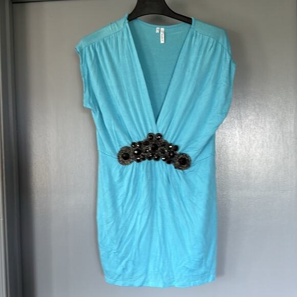 Studio Y Vintage Babydoll Y2K Women's Blue V-Neck Pullover Top Beaded sz  XL - Picture 1 of 6